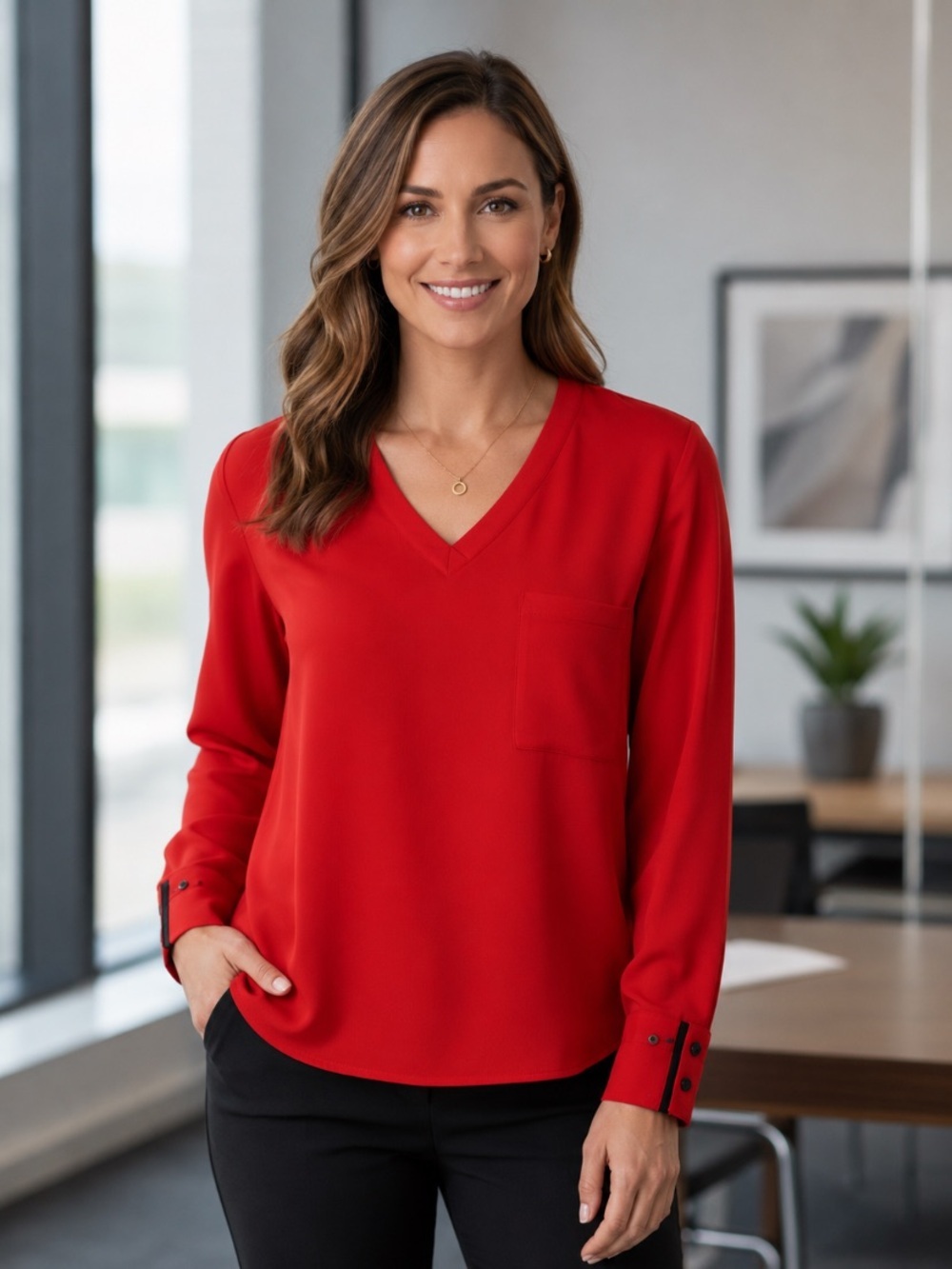 1901 NEW Red Bittersweet V-Neck Romantic Preppy Minimalist Cotton Top Size M